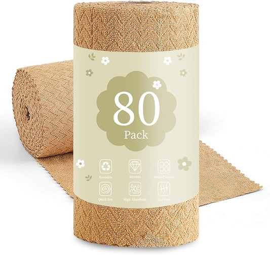 80 Pack Microfiber Cleaning Cloth Roll Reusable Paper Towels 12"x12" Tear Away Cloth,Absorbent Dish Rags for House Kitchen,Wash Cloths,Lint Free Rags for Window Cars Cleaning Supplies