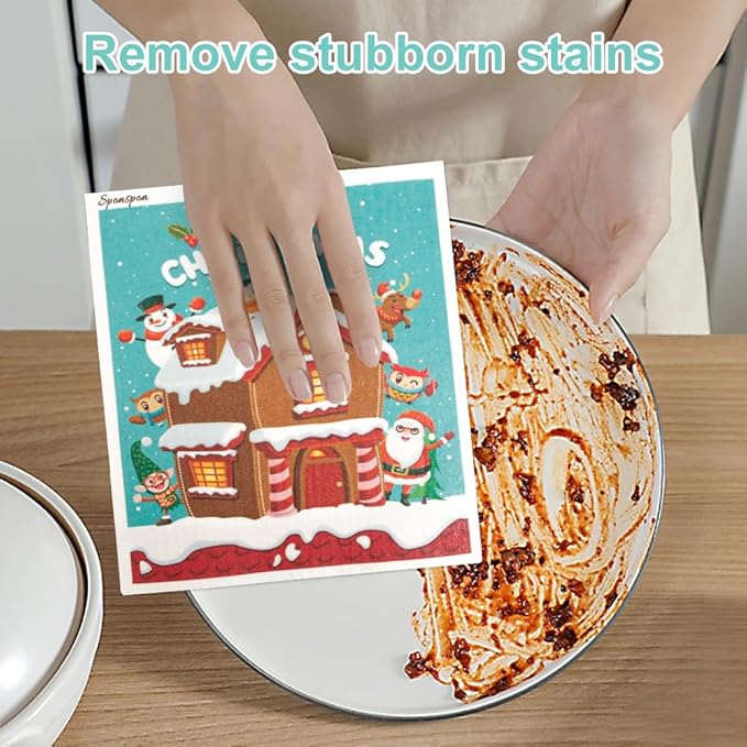 6 - Pack Swedish Kitchen Dish Cloths - Reusable Paper Towels for Counters & Dishes - Eco Friendly Cellulose Sponge Cloth (Xmas)