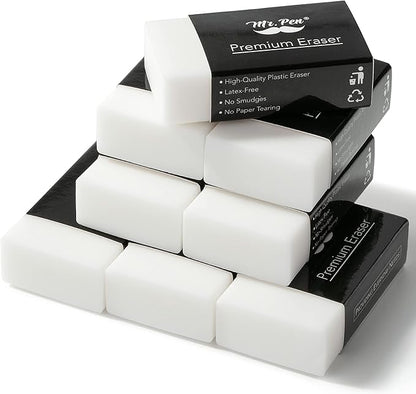 Mr. Pen- White Pencil Eraser, 8 Pack, Large Latex Free Block Erasers for School, Office, Art Sketching, Homework, Exams, Clean Smudge-Free Correction