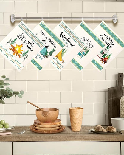 Miss Adola Swedish Dishcloths for Kitchen with Hooks - Reusable Dish Cloths for Washing Dishes Fast Drying Cute Fun 5 Pack Swedish Dish Towels Washable Cleaning Sponge, Green Camping