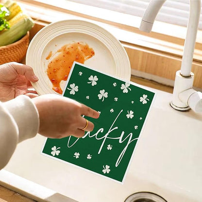 Lucky Wishes Swedish Dishcloths for Kitchen, Green Swedish Dish Cloths for Four-Leaf Clover, 4 Pack Dish Towels for Kitchen, Papaya Reusable Paper Towels Washable