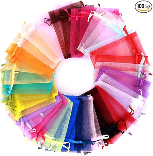 100pc 5x7 inches Gifts Wrap Bags Mixed Color,Organza Sheer Fabric,Drawstring Pouches for Baby Shower Favor,Jewelry,Christmas Ornament,Valentine Day,Bathroom Craft Soaps,Accessories Set,Hotel,Bracelets