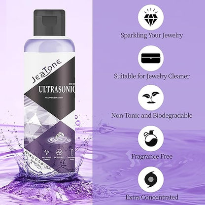 Ultrasonic Jewelry Cleaner Solution for Ultrasonic Cleaner Machine, Professional Cleaning of Jewelry, Diamonds, Gold, Silver, Remove Odors, Discoloration & Stains, Peach Scent, Purple, 4oz
