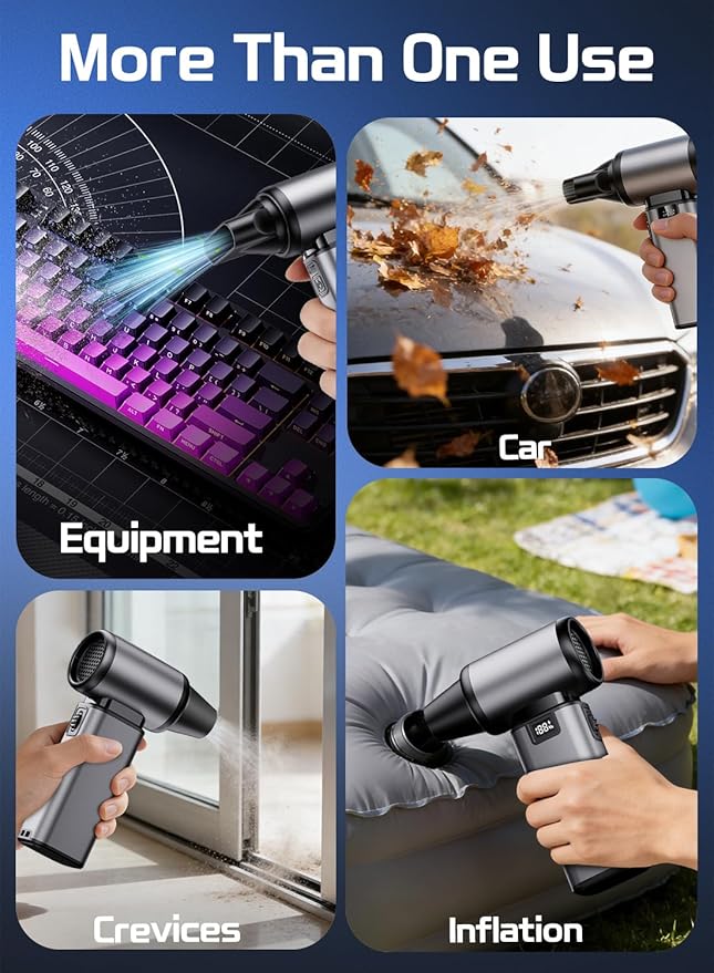 130000RPM Compressed Air Duster, Rechargeabler air Duster with Brushless Motor, 5-Gear Adjustable & 2.5H Fast Charge, Electric Cordless Air Blower for Computer, Car, Keyboard and Indoor Cleaning