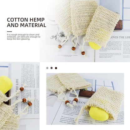 5 Pack Soap Saver Bag Exfoliating Soap Saver Pouch Shower Soap Bag Mesh Bar Natural Sisal Exfoliating Soap Pouch for Bath and Shower Soap Bags with Drawstring Plastic-free Foaming and Drying Soap Bag