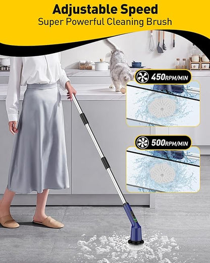 Electric Spin Scrubber for Cleaning Bathroom, Shower Scrubber Cordless Cleaning Brush with IPX7 Waterproof & 2 Speed, 3 Brush Heads, Bathroom Cleaning Supplies for Shower Tub Kitchen Tile Toilet Navy