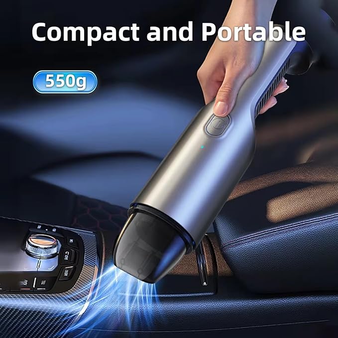 Portable Car Vacuum Cleaner, Portable Handheld Vacuum for Car Interior Cleaning, Wet & Dry Use, USB Rechargeable, with HEPA Filter & Accessories.