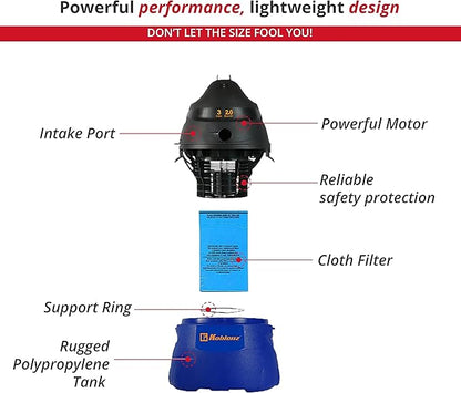 Koblenz Wet Dry Vacuum Cleaner, 3 Gallon 2.0 PHP, Twist-N-Lock Hose, Small Shop Vac, Portable Shop Vac for Home Car Garage Workshop, 10 ft Reach, Accessories Included, Blue/Black, WD-353L