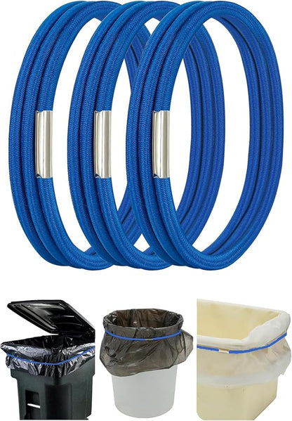 Garbage Can Rubber Bands, 3 Pcs Rubber Bands for 13 to 30 Gallon Trash Cans, Trash Can Elastic Bands to Hold Garbage Bag in Place, Homewares Garbage Bag Holder Colorful Litter Box Bands for Home, Blue