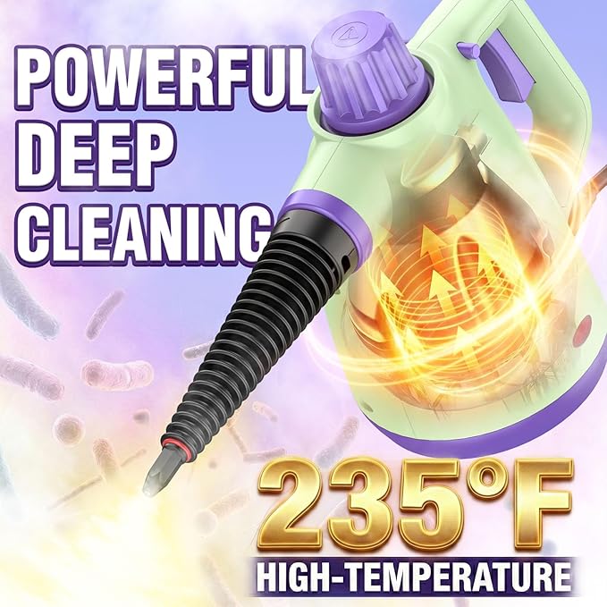 1050W Powerful Steam Cleaner with 9pcs Accessories & Safety Lock, Quick Heating Pressurized Handheld Steam Cleaner for Home, Multi-Surface Steamer Cleaner for Car, Window, Bathroom, Grout and More