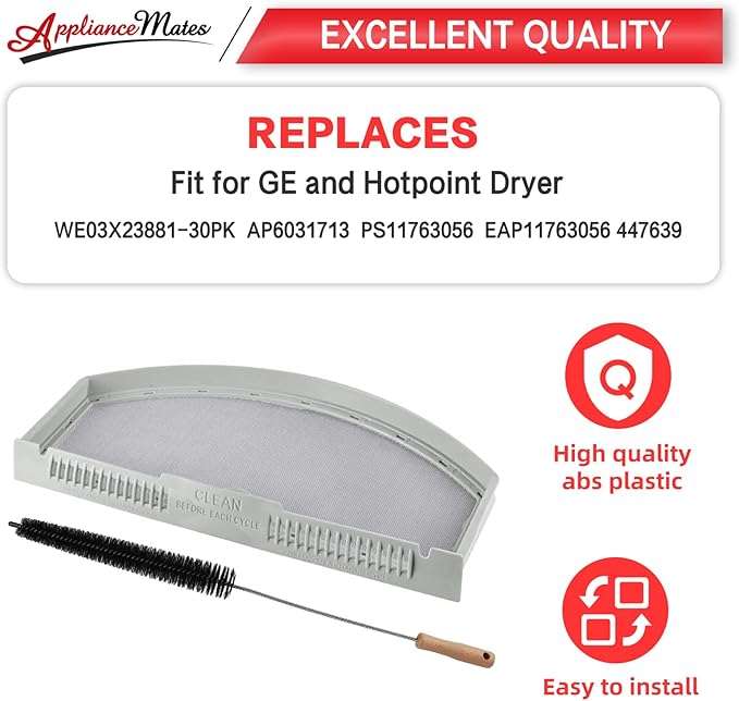 GTD42EASJ2WW GTD33EASK0WW GTD65EBSJ3WS GTD45EASJ2WS GTD42GASJ2WW GTD65GBSJ3WS Dryer Lint Trap Replacement for GE Dryer, WE03X23881 PS11763056 Stainless Steel Metal Screen with Cleaner Kit Brush