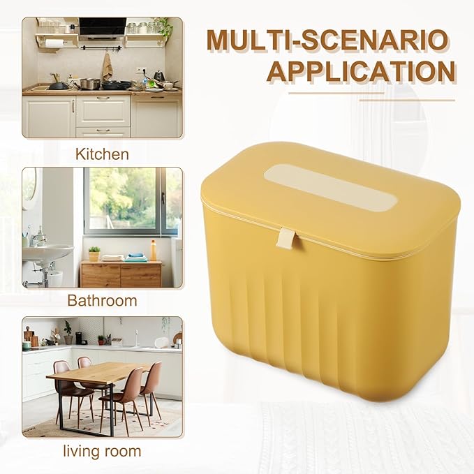 uxcell Kitchen Compost Bin Hanging Small Trash Can, 7L/1.8Gallon Trash Can, Yellow