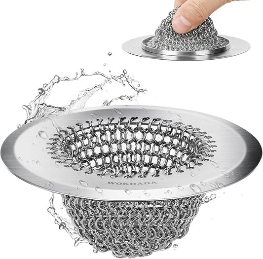 WOKDADA Upgraded Kitchen Sink Drain Strainer, Patented Reversible Kitchen Sink Strainer, 304 Stainless Steel Sink Strainer Basket, Anti-Clogging & Handmade, Fit US Standard 3-1/2'' Sink Hole