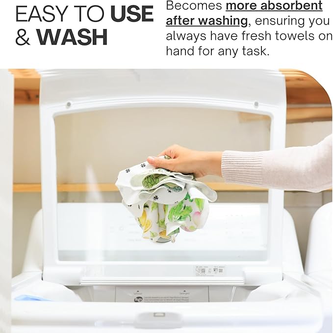 Reusable Paper Towels (12"x10”) - Soft Absorbent 100% Washable Paper Towels - Reusable Paper Towels Washable w/Cardboard Roll - Reusable Napkins (Summer Radish, 12x10inch)