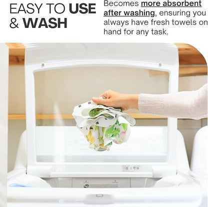 Reusable Paper Towels (12"x10”) - Soft Absorbent 100% Washable Paper Towels - Reusable Paper Towels Washable w/Cardboard Roll - Reusable Napkins (Cactus, 12x10inch)