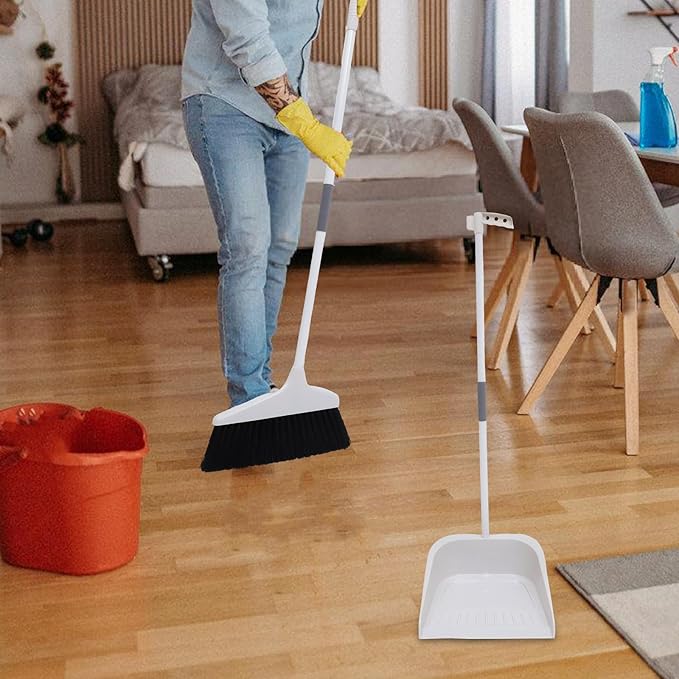 ULTECHNOVO Broom and Dustpan Set for Home - 35.43In Long Handle Soft Broom with Upright Dustpan Combo for Indoor Floor Cleaning Kitchen Office Use Heavy Duty Sweeping Tool