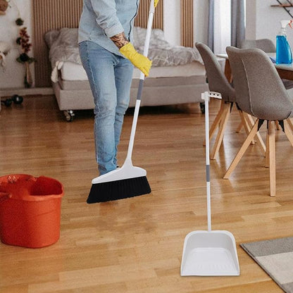 ULTECHNOVO Broom and Dustpan Set for Home - 35.43In Long Handle Soft Broom with Upright Dustpan Combo for Indoor Floor Cleaning Kitchen Office Use Heavy Duty Sweeping Tool
