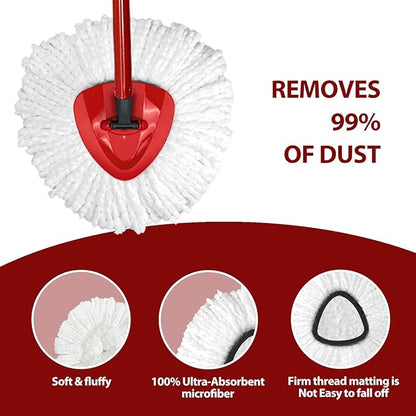 Spin Mop Replacement Head for O-Ceda EasyWring 1-Tank System, Microfiber Mop Refills for Home Cleaning, 6 Cedar Mop Replace Heads with 1 Replacement Base, Easy Install, Durable Floor Care
