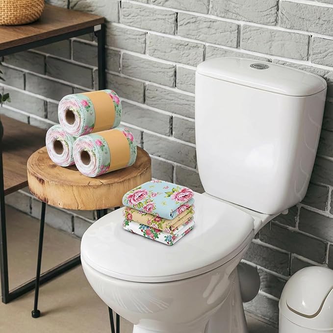 FuWeave 60 Pack Reusable Toilet Paper Washable Soft Bidet Towels Bulk Gifts Paperless Rolls Flannel Cotton 12'' x 4.3" Family Cloth Wipes Bathroom Napkins with Cardboard (Rosebud)