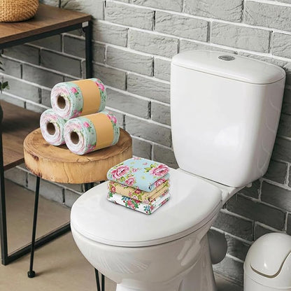 FuWeave 60 Pack Reusable Toilet Paper Washable Soft Bidet Towels Bulk Gifts Paperless Rolls Flannel Cotton 12'' x 4.3" Family Cloth Wipes Bathroom Napkins with Cardboard (Rosebud)