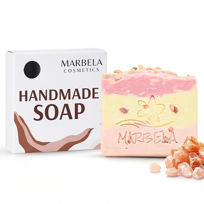 Marbela Cosmetics Himalayan Salt Springs Handmade Soap Bar - Hydrating Mineral Salt Clay Face & Body Soap - Citrus Floral with Litsea Cubeba Scent - Vegan Cruelty Free Artisan 3.5 Oz