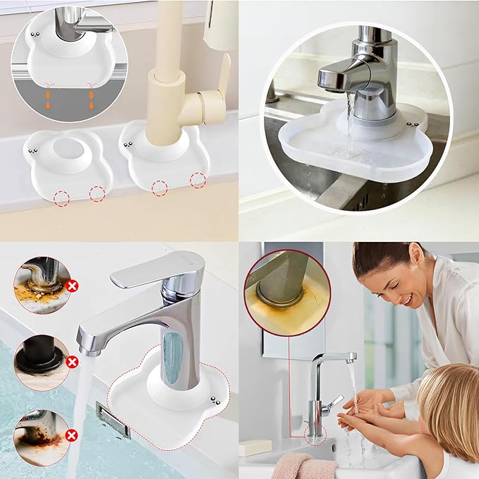 Silicone Faucet Mat for Kitchen Tap Compact Sink Splash Guard Protectors Behind Draining,Clear 2PCS