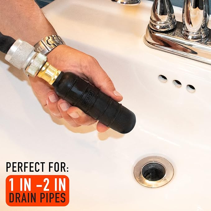 DrainX Hydro Pressure Drain Cleaning Bladder - Fits 1" to 2" Drain Pipes - Unclogs Stubborn Blockages in Bathroom Sinks, Shower Drains, Bathtubs, Plumbing Pipes