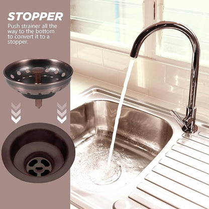 Retisee 2 Pcs Kitchen Sink Stopper Strainer Stainless Steel Drain Strainers for Universal 3-1/2 Inch Kitchen Sink Drain Replacement(Antique Copper)