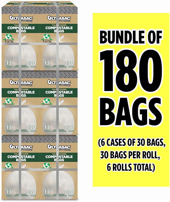 Ultrasac 13 Gallon 0.85 MIL Clear Compostable Trash Bags - 24" x 33" - Pack of 180