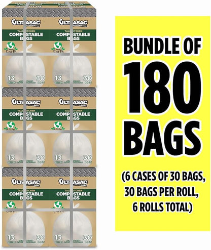 Ultrasac 13 Gallon 0.85 MIL Clear Compostable Trash Bags - 24" x 33" - Pack of 180