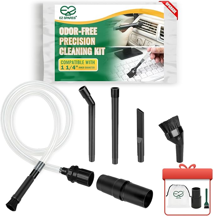EZ SPARES Vacuum Crevice Attachment Kit,Micro Cleaning Tools for Car, Keyboard, Vents & Tight Spaces, Compatible with Most 1-1/4 Inch Hose Vacuums,Odor-Free (with A Storage Bag)