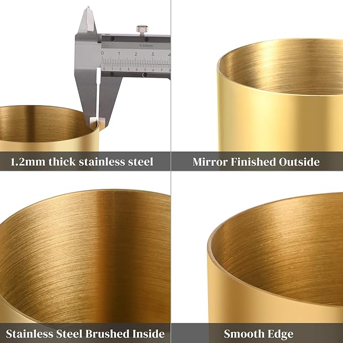 2 Packs Gold Round Stainless Steel Pen Holder,Pencil Cup Desktop Stationery Organizer,Vacuum Plating Makeup Brush Holder