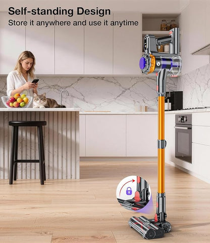 Cordless Vacuum Cleaner, 550W 45KPA 65Mins Vacuum Cleaners for Home, Stick Vacuum with Self-Standing, LED Display & Anti-Tangle Wireless Vacumm, Lightweight Vacuum for Pet Hair Carpet Floor