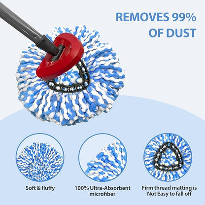 Spin Mop Replacement Head O-Ceda Compatible with RinseClean 2-Tank System, Microfiber Mop Refills for Home Cleaning, Easy Install, Includes 3 Cedar Mop Heads & 1 Replacement Base