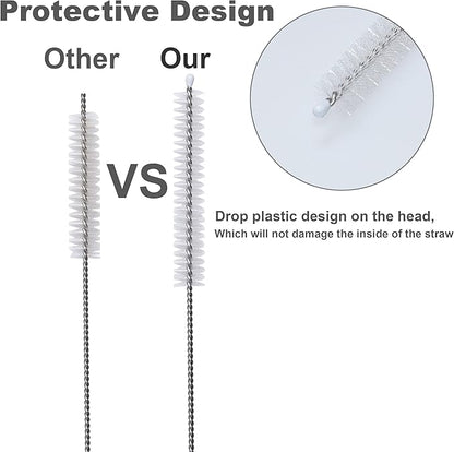 Straw Cleaner Brush, Extra Long Nylon Bristles and Stainless Steel Handle Cleaning Brushes for Washing Glass Silicone Metal Straws Tea Pot Spout Bottle (Only 2 pcs, 7.87inch X 5/16inch)