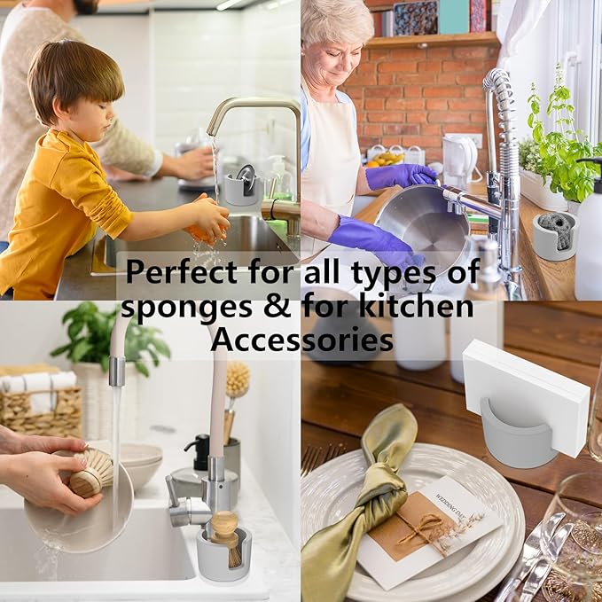 Diatomite Sponge Holder for Kitchen Sink, 3x2.5inch Quick Drying Stone Sponge Holder Kitchen Organizer Water Absorbing Sink Caddy Dish Sponge Holder for Kitchen Soap Dishes Organizer, Gray