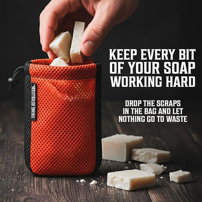 Viking Revolution Soap Bag with Drawstring 2 Pack - Mesh Soap Savers for Bars - Red Mesh Exfoliating Body Scrubber - Creates Rich Lather, Hang to Dry, Ready for The Next Scrub (5.9"x3.7", 2 Pieces)