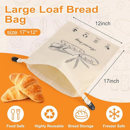 2 PACK Beeswax Sourdough Bread Bags for Homemade Bread, Reusable Cotton Beeswax Bread Bag Portable Waxed Storage All Natural Bees Wax Linen Bag Keep Fresh,13''×17'', 01