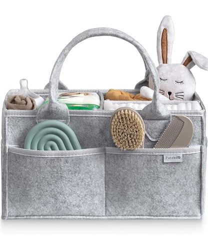 PUTSKA Baby Diaper Caddy Organizer - Nursery Storage Basket for Diaper Station, Baby Basket Shower List and Registry Gift Must-Haves, Newborn Essentials, Nursery Decor for Boy or Girl - Grey, XL
