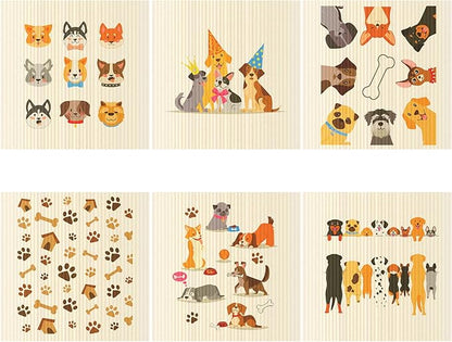 Patelai 6 Pieces Mixed Dog Swedish Cleaning Dishcloths Cloths Absorbent and Fast Drying Kitchen Dish Towels Dogs Cleaning Wipes for Kitchen Bathroom Office Wedding Housewarming, 6 Designs