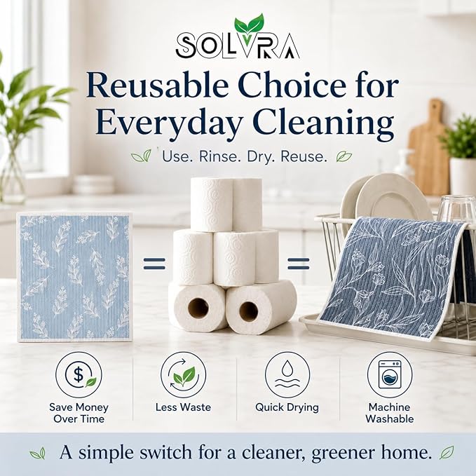10 PCS Leaf Print Swedish Dishcloths for Kitchen 100% Biodegradable Reusable Cellulose Sponge Cloths Ultra Absorbent, Eco-Friendly Cleaning Towels Dishcloths for Washing Dishes & General Cleaning