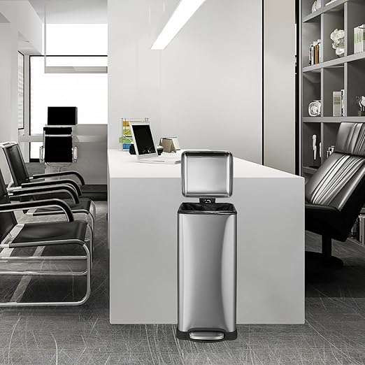 Garvee 8 gal/30 L Kitchen Trash Can, Stainless Steel Garbage Can with Soft Close Lid, Foot Pedal and Removable Inner Bucket for Home Office Bedroom Bathroom, Silver