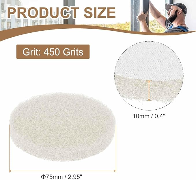 HARFINGTON 6pcs Scrubber Scouring Pads 450 Grits 3 Inch Drill Power Brush Hoop and Loop Surface Conditioning Disc Drill Scuffing Disc Scrub Pads for Home Kitchen Cleaning, White