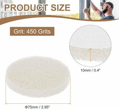 HARFINGTON 6pcs Scrubber Scouring Pads 450 Grits 3 Inch Drill Power Brush Hoop and Loop Surface Conditioning Disc Drill Scuffing Disc Scrub Pads for Home Kitchen Cleaning, White