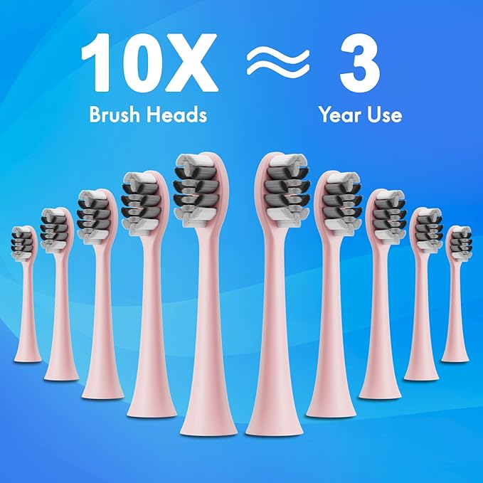 Kuicur Sonic Electric Toothbrush for Adults & Kids, Rechargeable Electric Toothbrush with 10 Brush Heads & Travel Case, Teeth Whitening, Power Tooth Brush with Holder, Charge for 120 Days - Pink