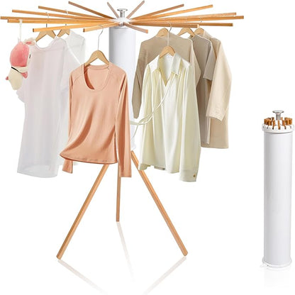 ZOFGENOW Clothes Drying Rack, Foldable Wooden Tripod Drying Rack Clothing for Small Apartments Balcony Bedroom, Portable Space Saving Laundry Rack, Floor Standing with 16 Poles for Indoor Air Drying