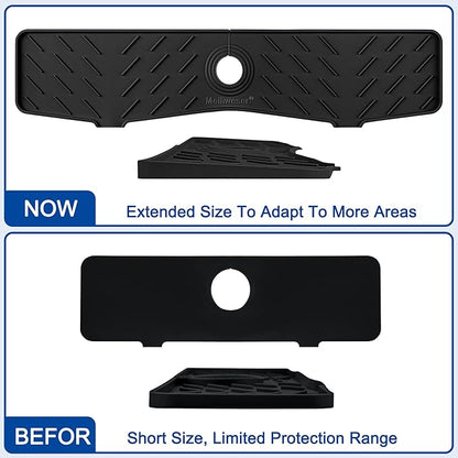 Faucet Mat for Kitchen Sink – 24” x 5.1” Extra-Long Silicone Splash Guard with 10° Slope & Upgraded Drainage – Gen 3 Sink Water Catcher & Sponge Holder for Kitchen, Bathroom (Black)