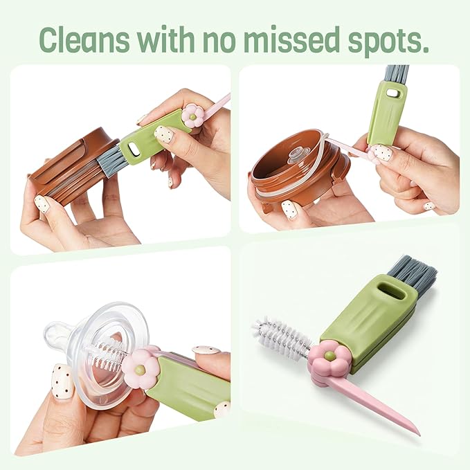Food-Grade Silicone Cleaning Brush Kit, 6 in 1 Cup Lid Cleaning Brush, Portable Bottle Brush Set, Water Bottle Cleaner for Bottles and Crevices, No Scratch Baby Bottle Brush Tool for Home and Travel
