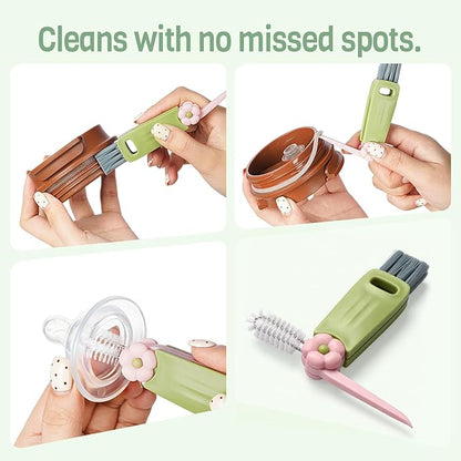 Food-Grade Silicone Cleaning Brush Kit, 6 in 1 Cup Lid Cleaning Brush, Portable Bottle Brush Set, Water Bottle Cleaner for Bottles and Crevices, No Scratch Baby Bottle Brush Tool for Home and Travel