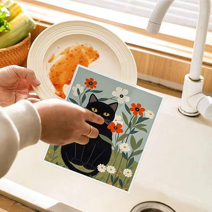 Cat Swedish Dishcloths for Kitchen, Papaya Reusable Paper Towels, 4 Pack Dish Towels for Kitchen, Swedish Dish Cloths, Reusable Paper Towels Washable